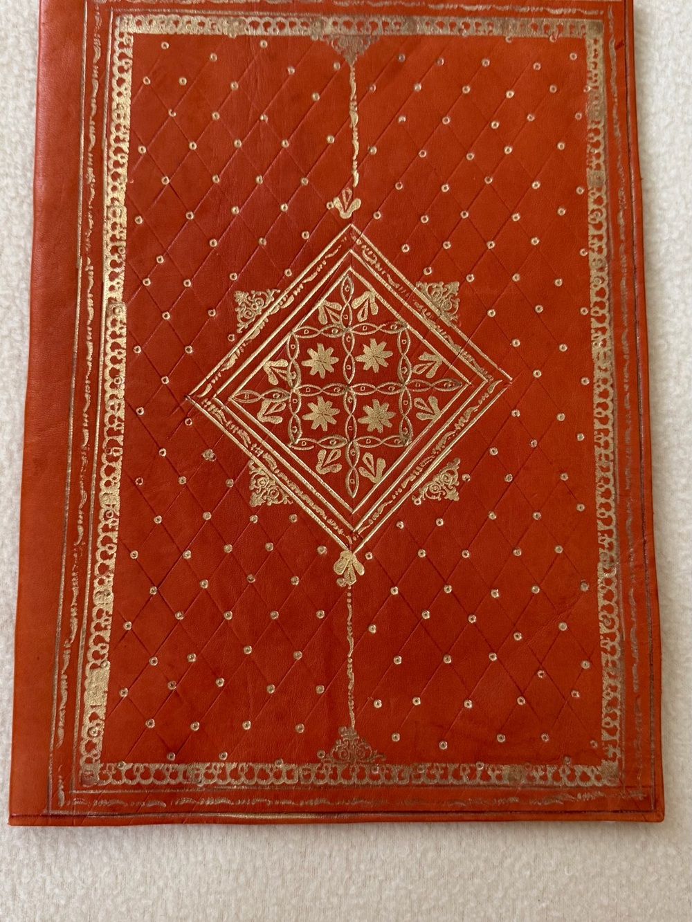 Vintage Handcrafted Genuine Leather Document Folder Organizer Gold Foil Stamped